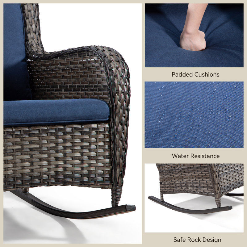 Chaise berçante d'extérieur en osier Whitakers, Bleu