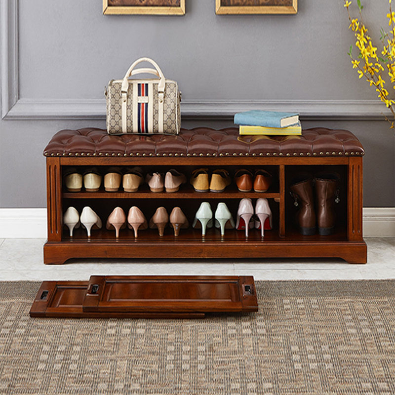 Banc rembourré en cuir véritable Coffee, H 17,72 po x l 43,31 po x P 14,96 po