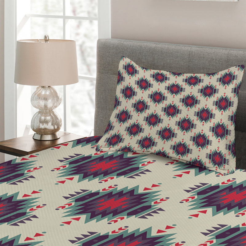 Rustic Polyester Geometric Shapes Coverlet, Twin Bedspread + 1 Sham