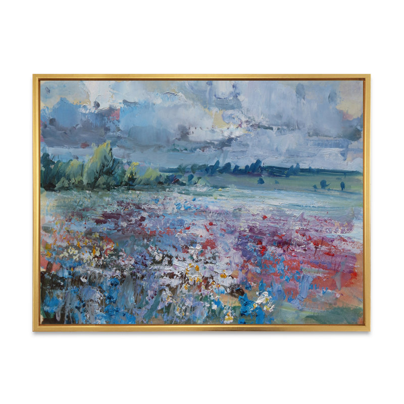 «Scenery Wildflowers Blooming», peinture sur toile, H 24 po x l 36 po x P 1 po, Cadre flottant doré