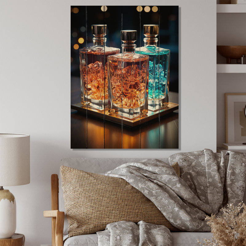Liquor Spirit Drops Bottles III sur impression sur bois, H 20 po x l 10 po x P 0,78 po