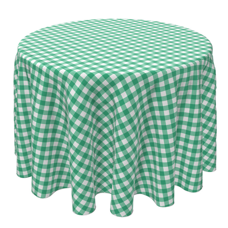 Round Gingham Cotton Twill Tablecloth, Green/White