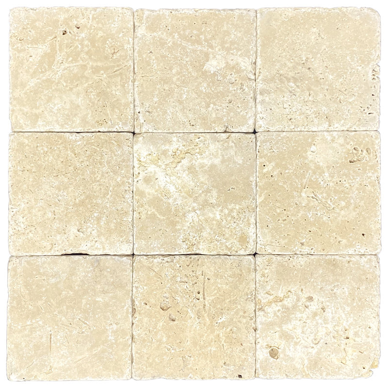 Carreau de mur et de plancher en marbre de travertin rustique ivoire 4 po x 4 po