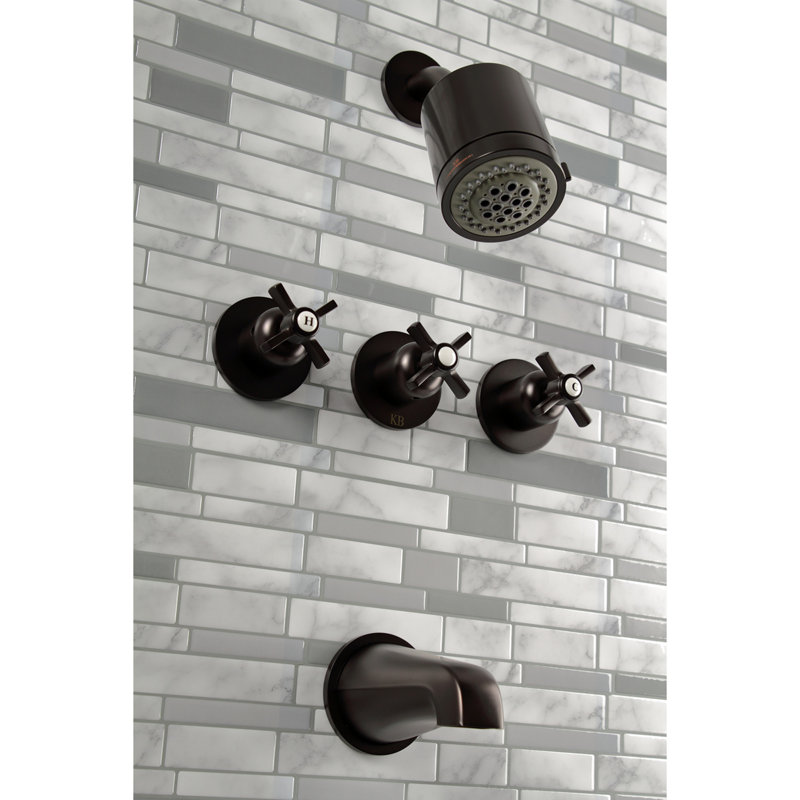 Kingston Brass Millennium Triple-Handle Tub and Shower Faucet, Oil Rubbed Bronze