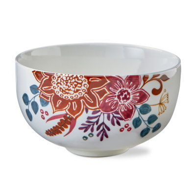 Autumn Bloom Snack Bowl White Stoneware Fall Harvest 20 Oz