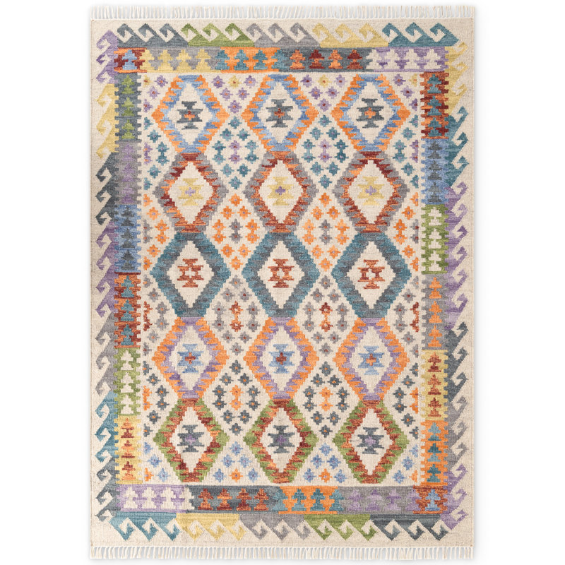 Oasis Kilim Rug by Hanse Home - Natural Living Room Rug Wool Handwoven Afghan Kilim Living Room, Bedroom
