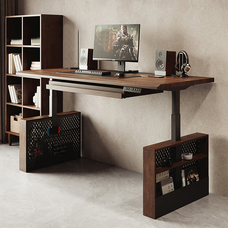 Bureaux rectangulaires en bois massif brun noisette, 47.24" H x 55.12" W x 27.56" D