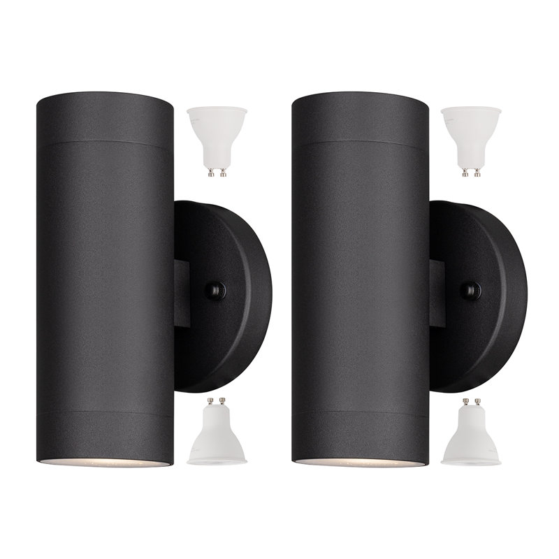 Adeele 8" Modern Outdoor Wall Light In 2 Lights With 2 5W Led Gu10 Replaceable Bulbs