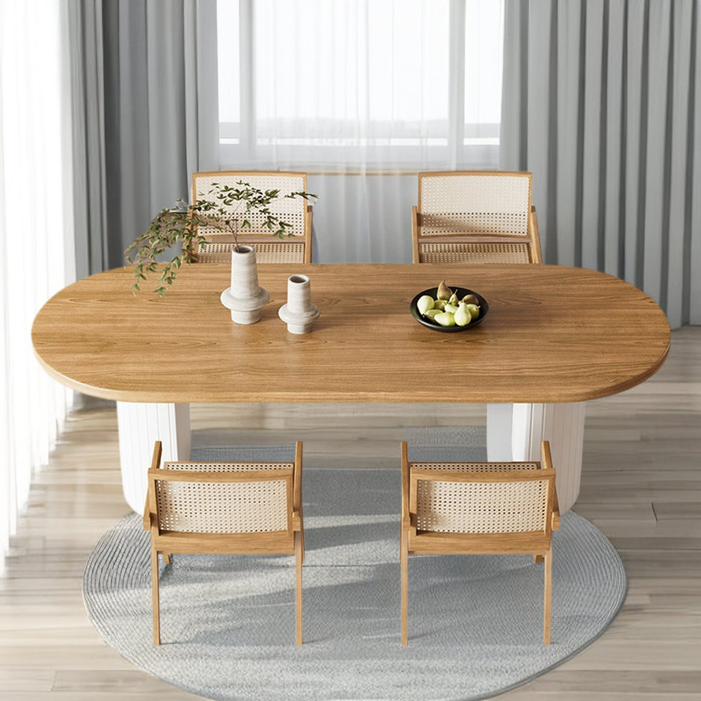 Orren Ellis Figuero Oval Solid Wood Top Metal Base Dining Table | Wayfair