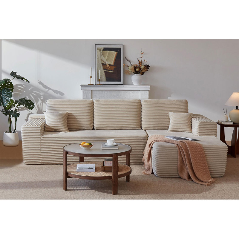 104" Cloud Sectional Sofa With L-Shape Chaise And Side Pockets, Right Hand Facing, Beige