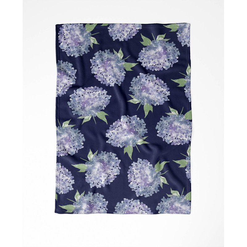 Couverture en velours de molleton Hydrangea Love, L 80 po x l 60 po, Floral cobalt