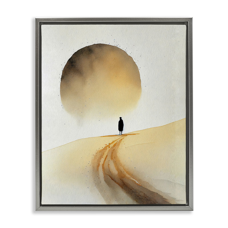 "Personne marchant dans le désert" par Dado, Cadre flottant gris lustré, H 31 po x l 25 po
