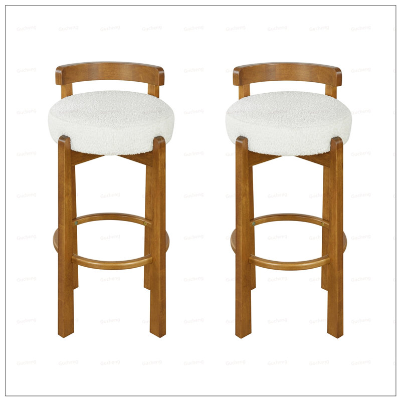 Tabouret de bar Elise d'intérieur en bois à dossier bas, finition noyer et revêtement blanc, sièges confortables et élégants pour les intérieurs modernes