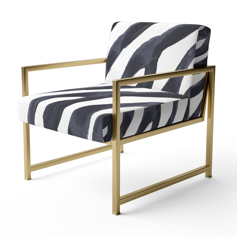 Zebra Striped - Upholstered Cabin & Lodge Accent Arm Chair, Gold, Black/White