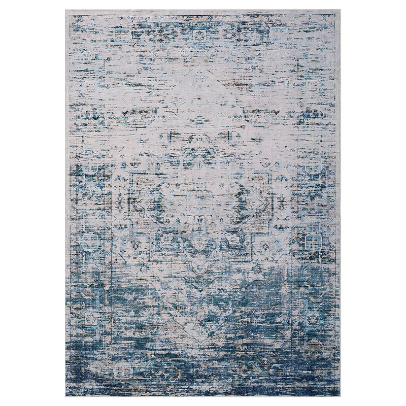 Oriental Machine Washable Rug Non-Slip Area Rug with Rubber Backing for Living Room Low-Pile Rug Indoor Floor Cover Ombre Rug for Bedroom Dining Room Playroom Office Dorm
