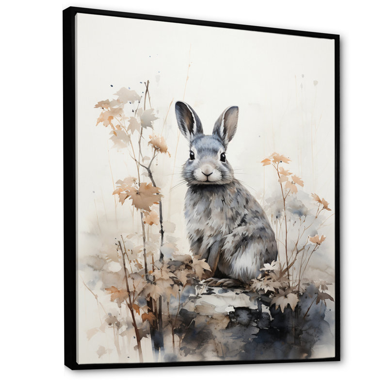 «Tomiris Asian Art Rabbit Sumi III», reproduction sur toile, H 32 po x l 24 po x P 1 po, Cadre flottant noir
