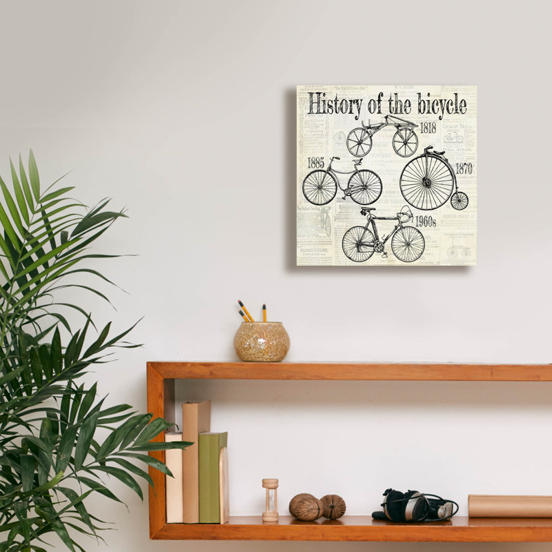 «Histoire de la bicyclette-a» par Jean Plout, art mural sur toile, H 12 po x l 12 po x P 0,75 po