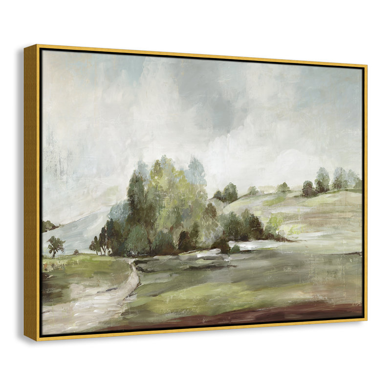 «Green Country Road» par Allison Pearce - reproduction encadrée sur toile, H 31,5 po x l 41,5 po, Doré