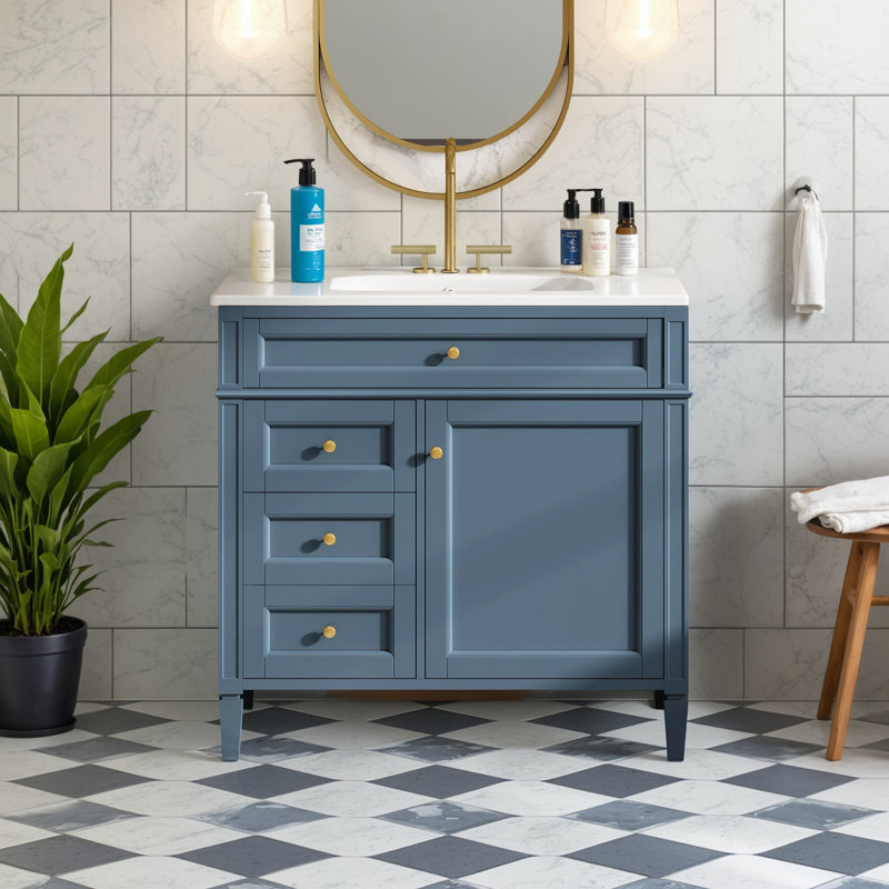 This Single Sink Bathroom Vanity With Overhead Sink Is Paired With A Modern Storage Cabinet With 2 Regular Drawers And 1 Pull-Out Drawer, Which Makes Efficient Use Of Space And Cleverly Combines Practicality And Beauty.