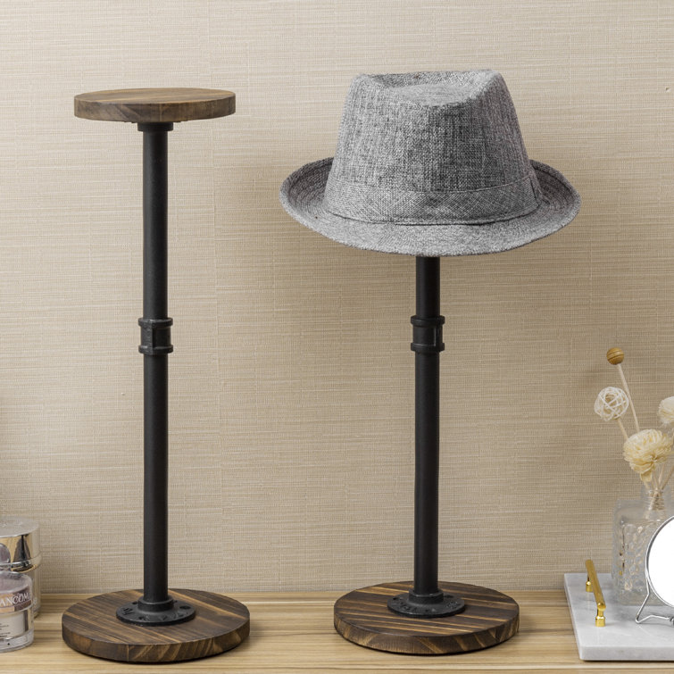 Decorative Metal Pipe & Wood Wall Mounted Hat & Wig Holder Hooks Rack, Set  of 3