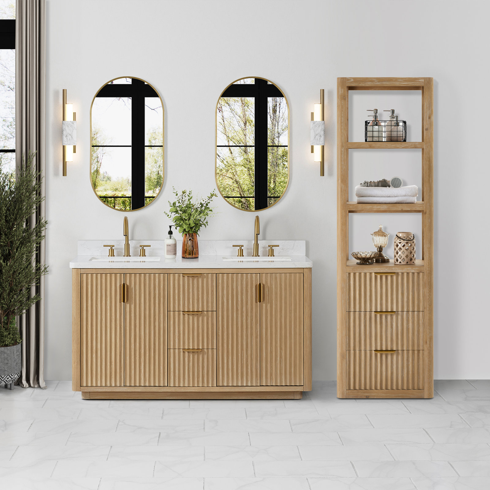 Adela Solid Wood Linen Cabinet, Brown