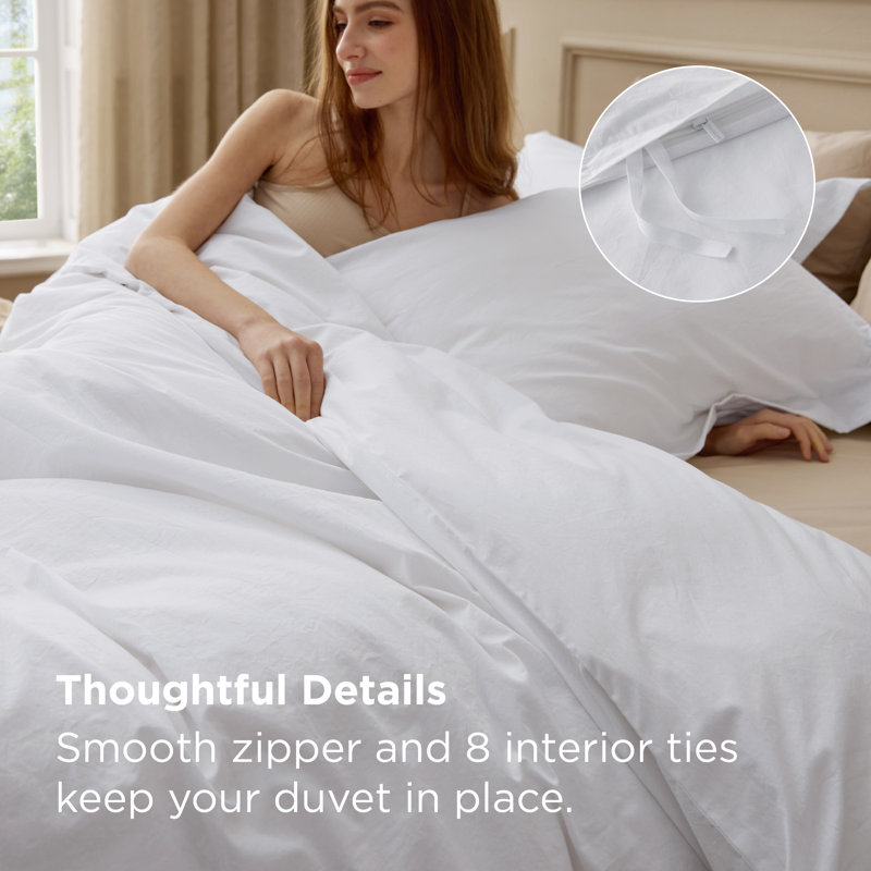 Bedsure 100% Washed Cotton Duvet Cover Full Set -  Minimalist Cotton Beding Set For All Season（set of 3）, Bright White