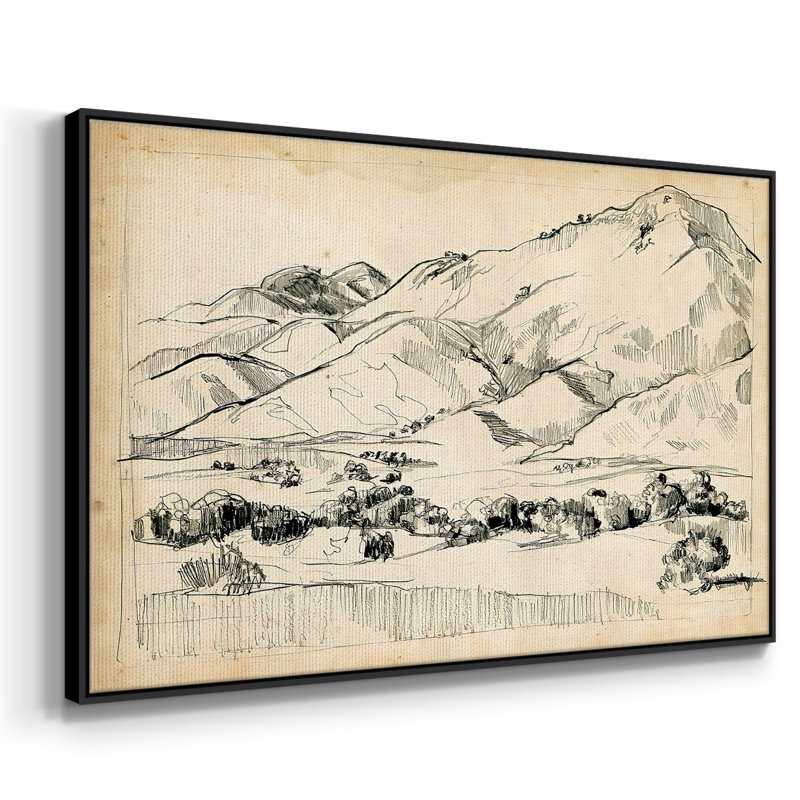 Croquis de montagne I, Pas de tapis, H 17 po x l 25 po x P 2 po, Toile encadrée noire