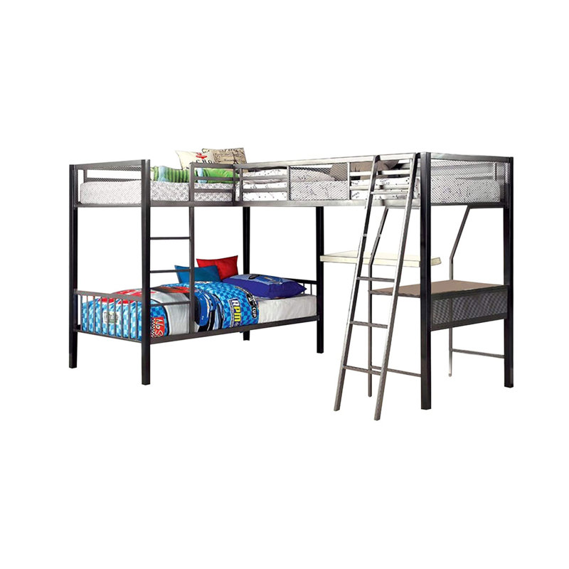 Lit superposé simple en métal avec bureau en argent