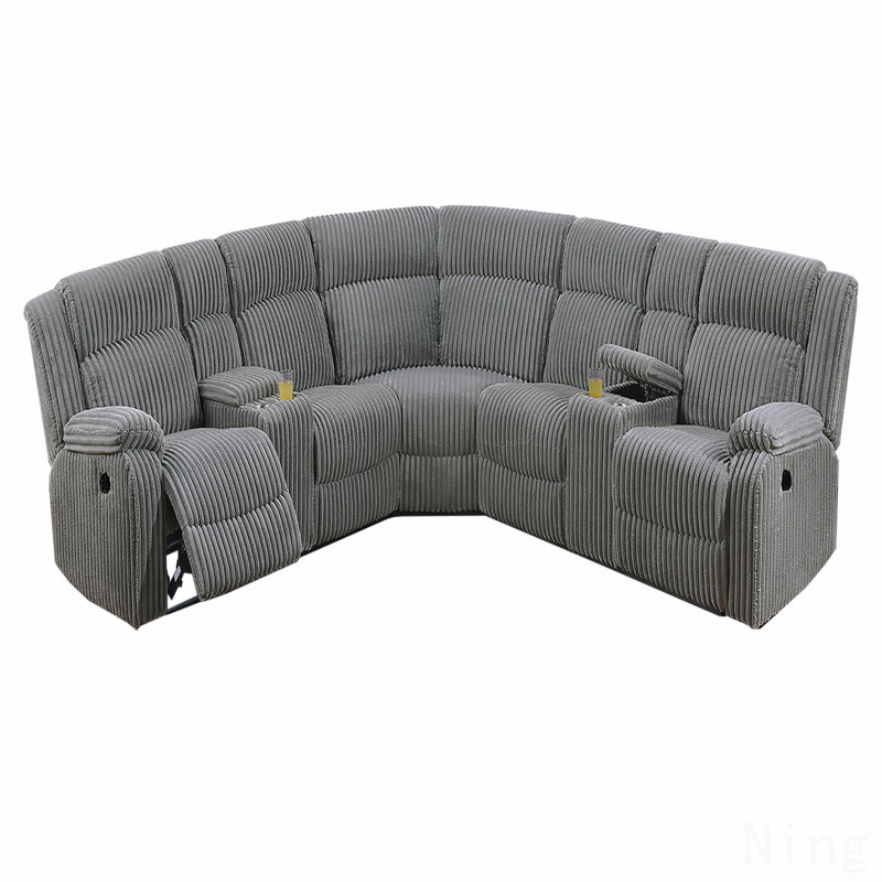 Fur-Like Fabric Power Motion Reclining Sectional, Smoke