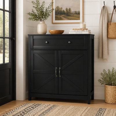 Buffet de style champêtre, meuble d'appoint pour coin café avec tiroir, étagère réglable et portes coulissantes de style grange, meuble de rangement multifonctionnel pour cuisine, entrée, salon