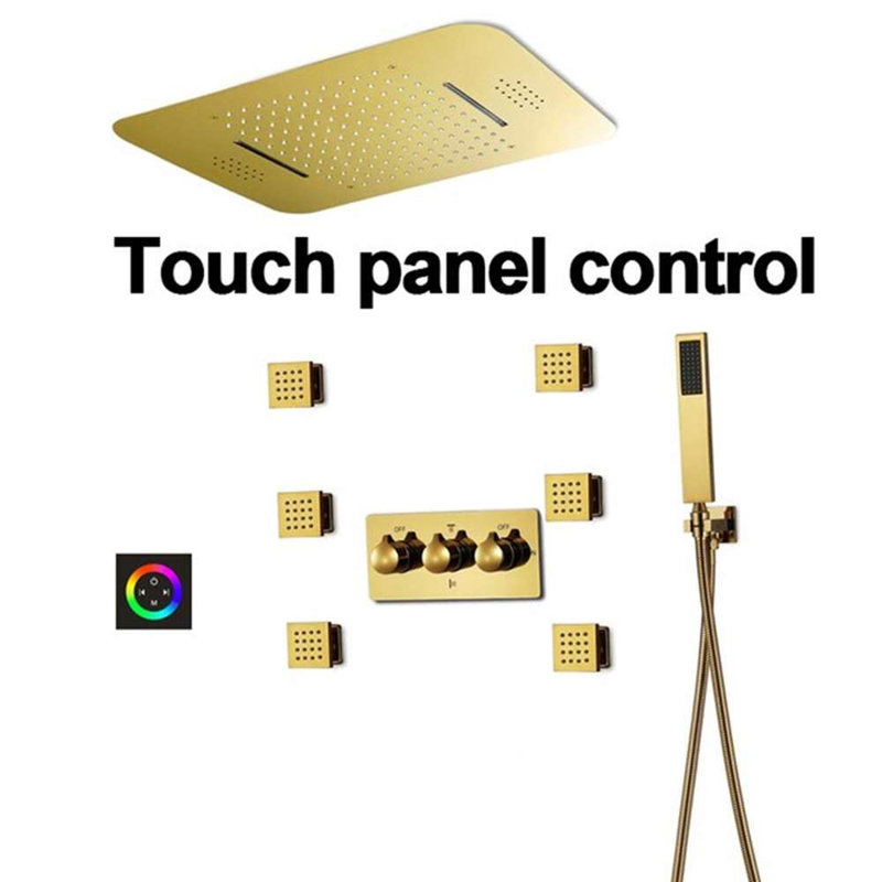Barletta Thermostatic Gold Touch Panel Controlled LED Musical Rainfall Waterfall Shower System