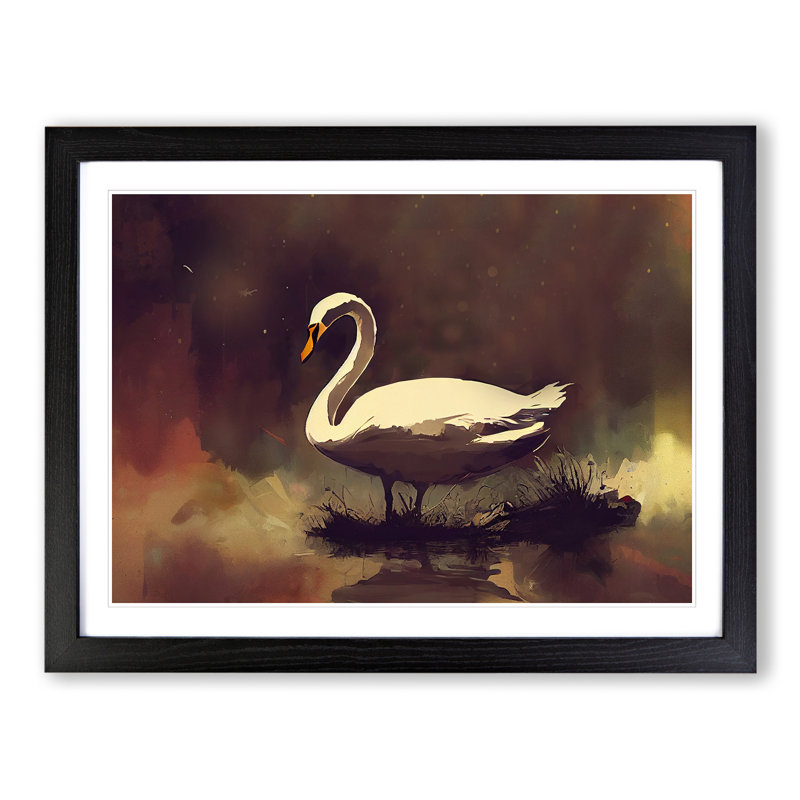 Swan Art Vol.3 - Single Picture Frame Painting, Black, 46cm H x 64cm W x 2cm D