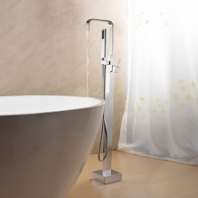 Robinet de baignoire autoportable à fixation au plancher à poignée simple avec douche à main Hazel
