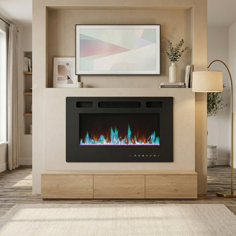 Modern 30-Inch Electric Fireplace With Remote