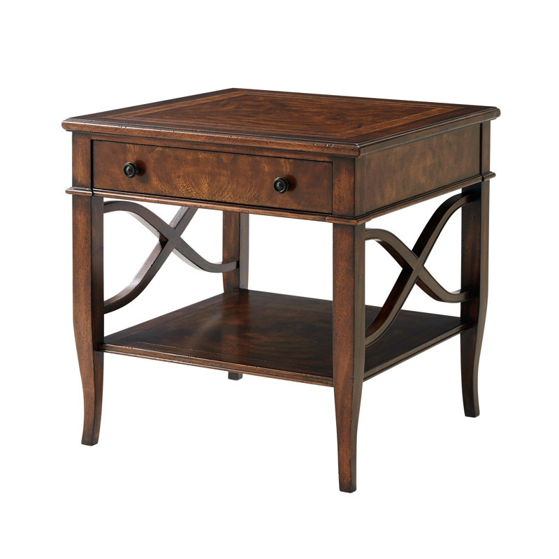 Mahogany Veneer Rectangular End Table with Storage