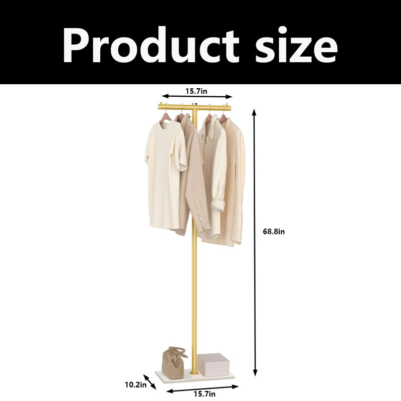 Coat Rack Freestanding With Rock Slab Base, Gold/White