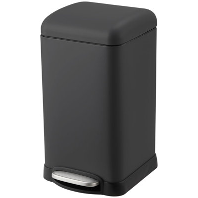 Bathroom Trash Can with Lid Soft Close, Step Pedal, 1.2 L Polished material Garbage Can with Removable Inner Bucket, Anti-Fingerprint Finish (Black)