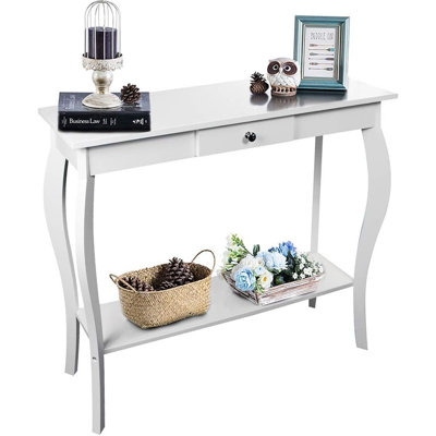 Narrow Console Table With Drawer, Chic Accent Sofa Table, Entryway Table, 39.3 Inch, White