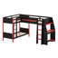 Lit superposé simple au-dessus de simple en L, lit mezzanine de jeu avec bureau, étagère de rangement et éclairage DEL