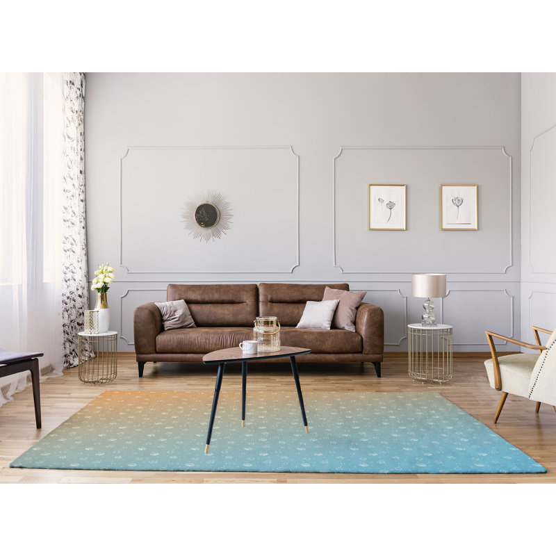 Tapis saumon / bleu / jaune, Rectangle 8 pi x 10 pi
