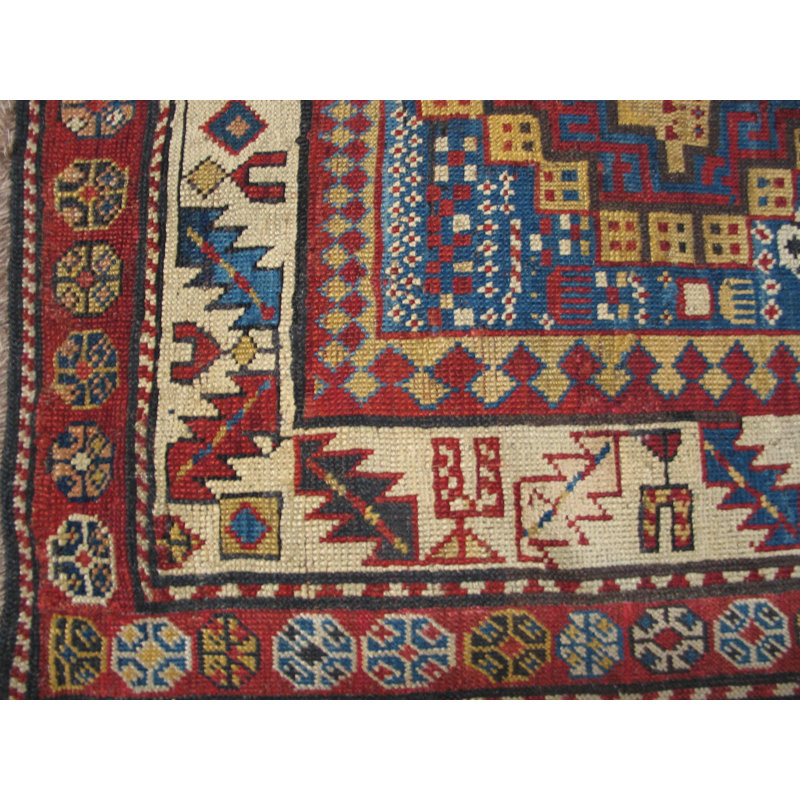 Light Blue Antique Caucasian Late 19th Century Tribal Wool Pile Shirvan Rug