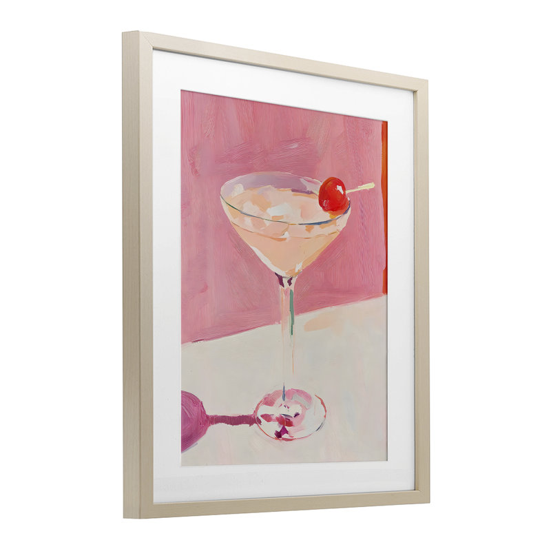 «Pink Cherry Cocktail», reproduction de verre encadrée par Riley B, Cadre de récolte en pin, H 16 po x l 13 po