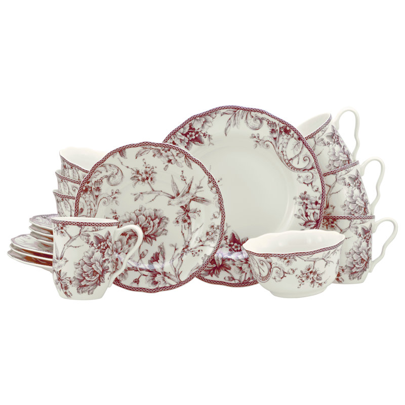 Adelaide Porcelain China Dinnerware Set Piece, White/Red