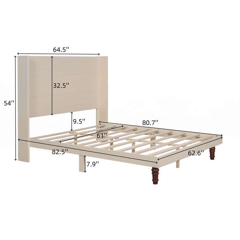 Lit plateforme élégant, Beige, Grand