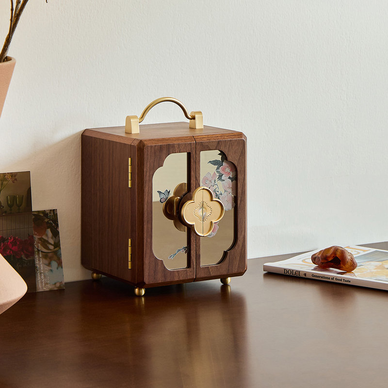 4-Layer Wooden Jewelry Box with Carrying Handle