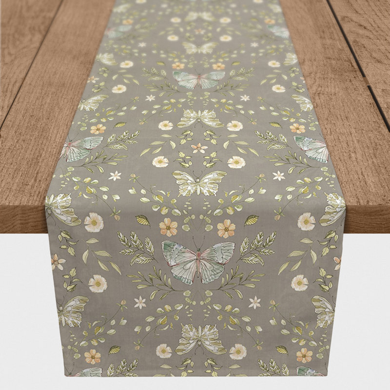 Anyela Rectangle Floral Polyester Table Runner, 90" L x 16" D, Gray