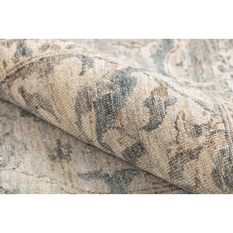 Hand Knotted Oriental Area Rug in Gold/Gray/Beige, Rectangle 9' x 12'