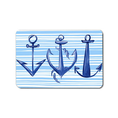 Blue White Stripes Anchor Pattern Doormat 24"x 36" for Front Door