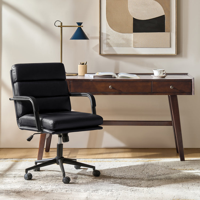 Anagrace Modern 2-Piece Desk Office Chair Set with Leather Tilting Office Chair and Solid Wood Built-in Outlets Desk