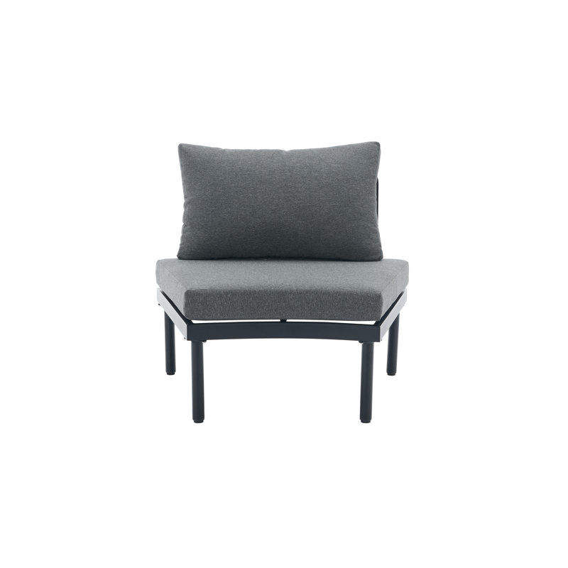 2 - Person Outdoor Sofa with Cushions, Gray Cushion/Black Frame